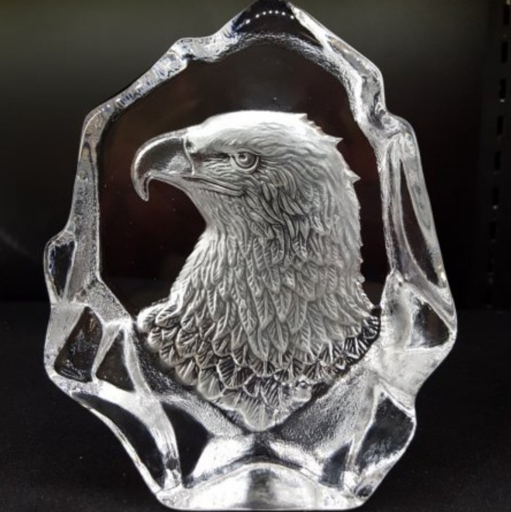 Crystal Bald Eagle Etched Art Sculpture